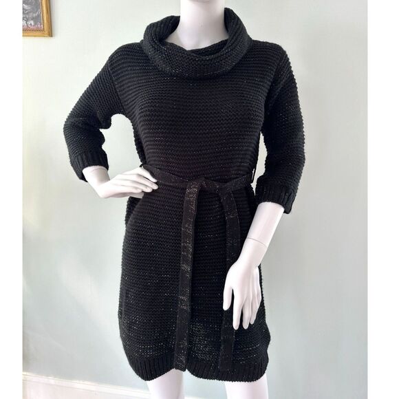 Target Black Gold Sparkle Cowl Neck Knit Sweater Dress size Small Cozy Chic - Picture 1 of 9